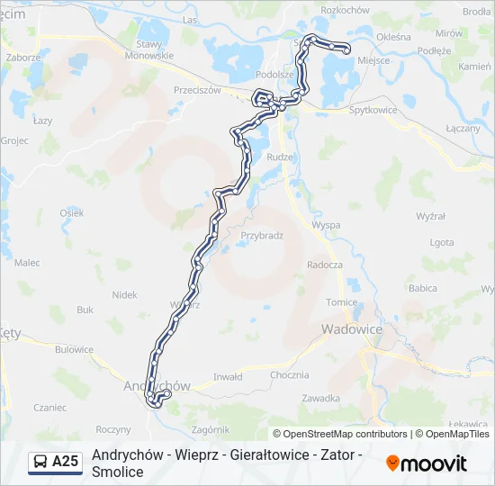 Автобус A25: карта маршрута