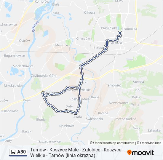 Автобус A30: карта маршрута