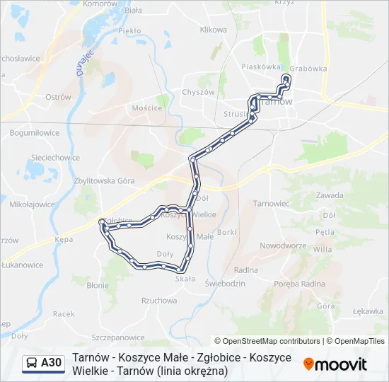 Автобус A30: карта маршрута