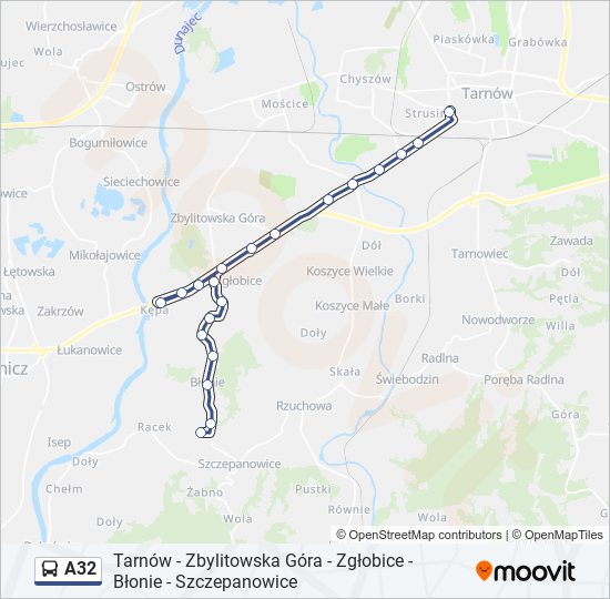 Mapa linii autobus A32