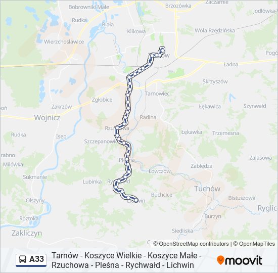 Автобус A33: карта маршрута