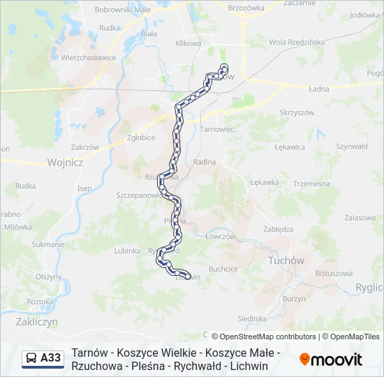 Автобус A33: карта маршрута