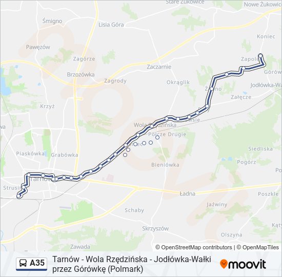 Автобус A35: карта маршрута