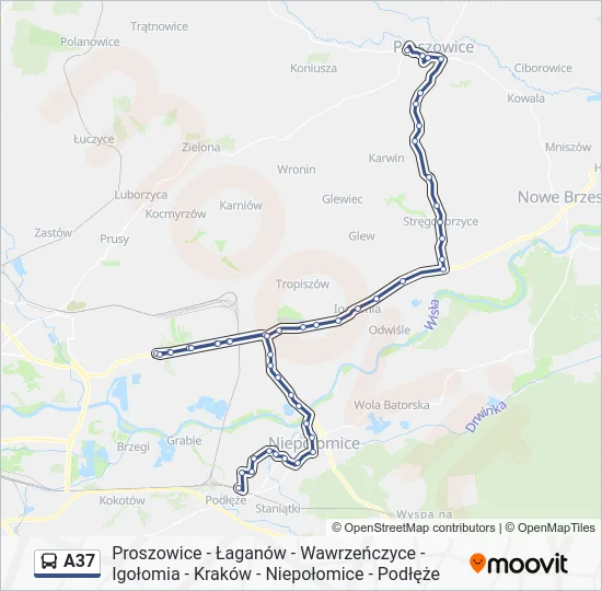 Автобус A37: карта маршрута