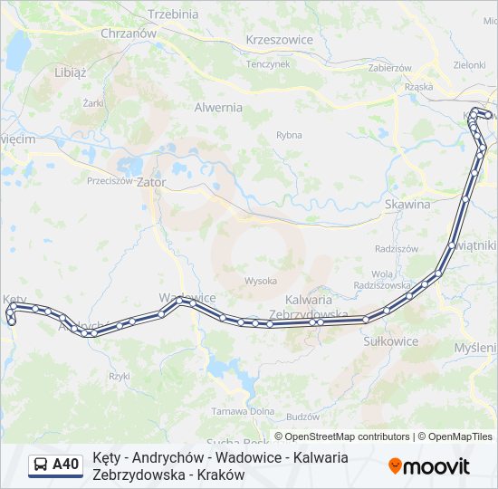 Mapa linii autobus A40