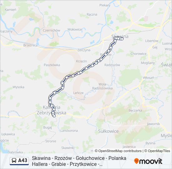 Mapa linii autobus A43