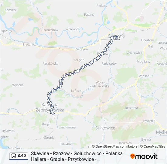 Автобус A43: карта маршрута