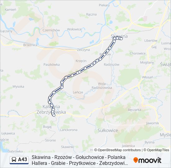 Автобус A43: карта маршрута