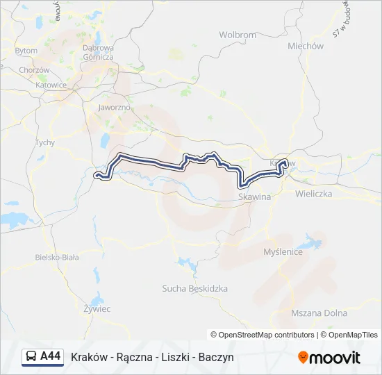 Автобус A44: карта маршрута