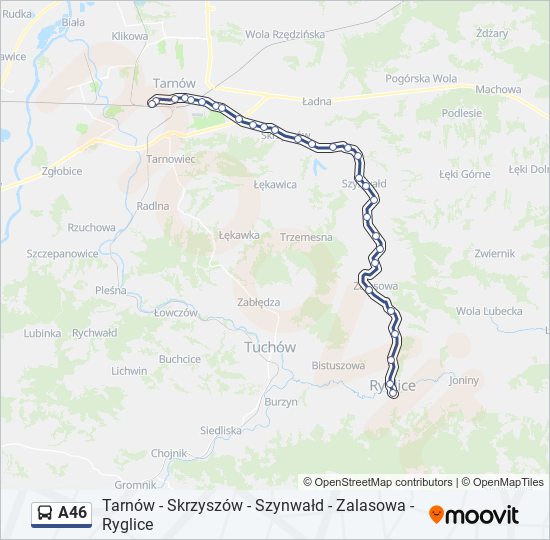 Mapa linii autobus A46