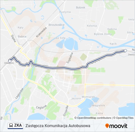 Mapa linii autobus ZKA