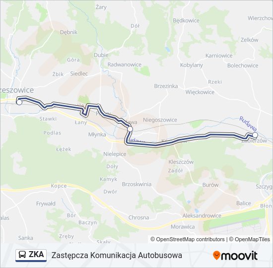 Mapa linii autobus ZKA