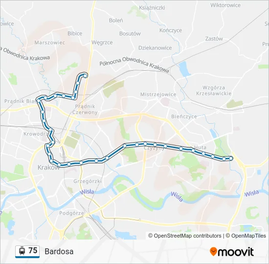 Трамвай 75: карта маршрута