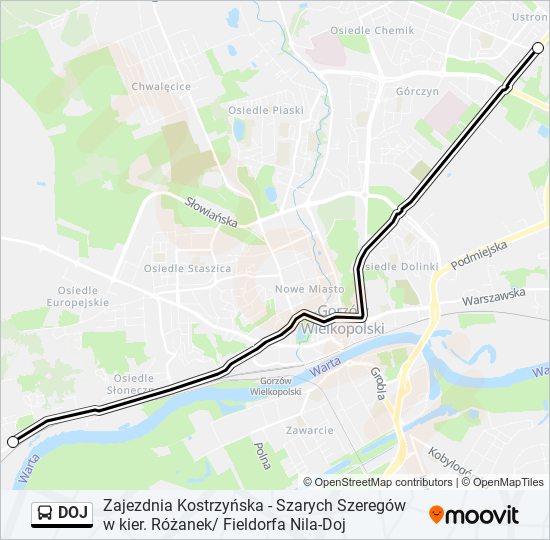 Mapa linii autobus DOJ