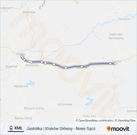 Mapa linii kolej KMŁ