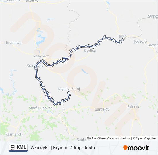 Mapa linii kolej KMŁ