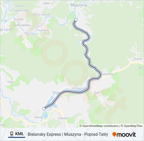 Mapa linii kolej KMŁ