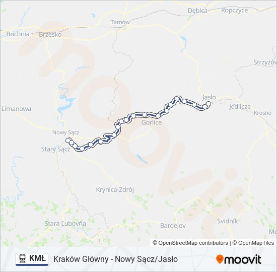 Mapa linii kolej KMŁ