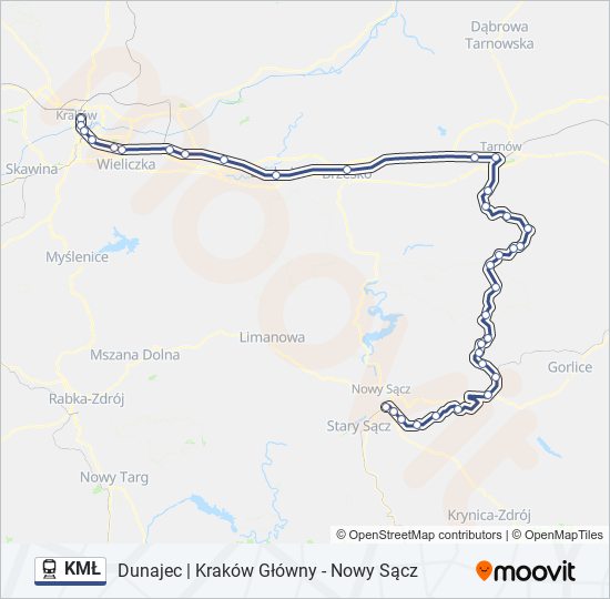 Mapa linii kolej KMŁ