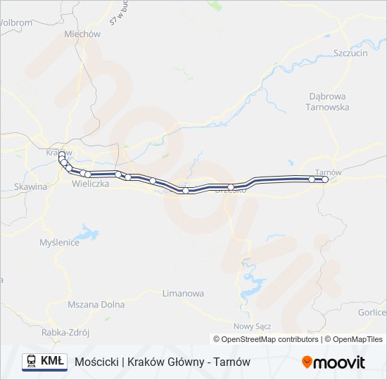 Mapa linii kolej KMŁ