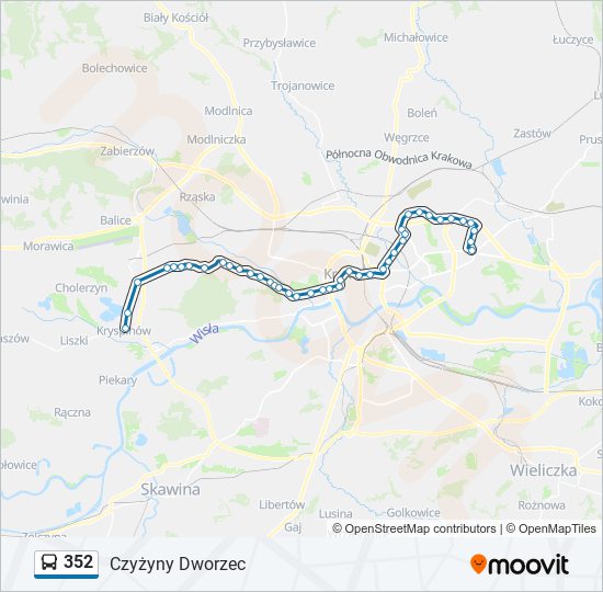 Mapa linii autobus 352