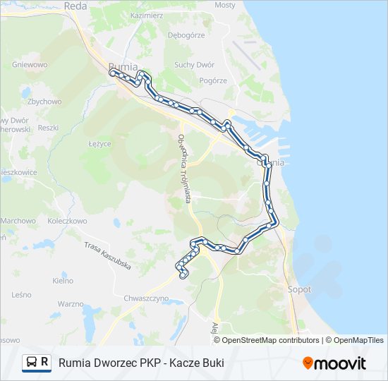 Mapa linii autobus R