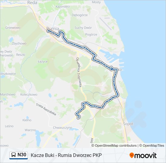 N30 bus Line Map