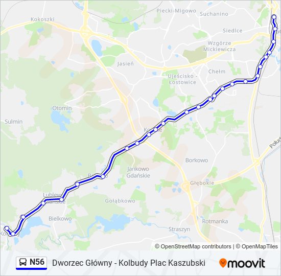 N56 bus Line Map