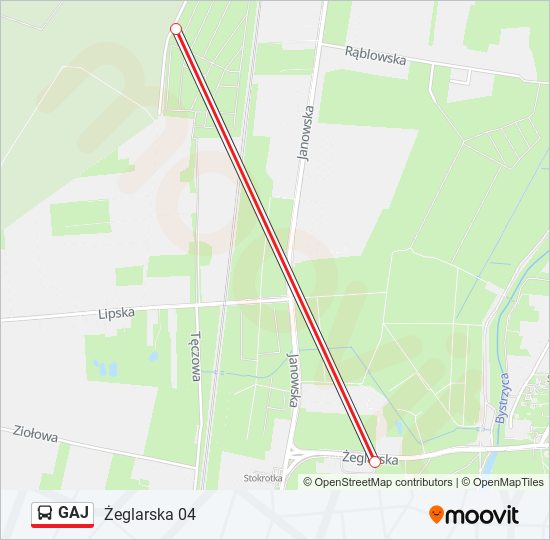 Mapa linii autobus GAJ