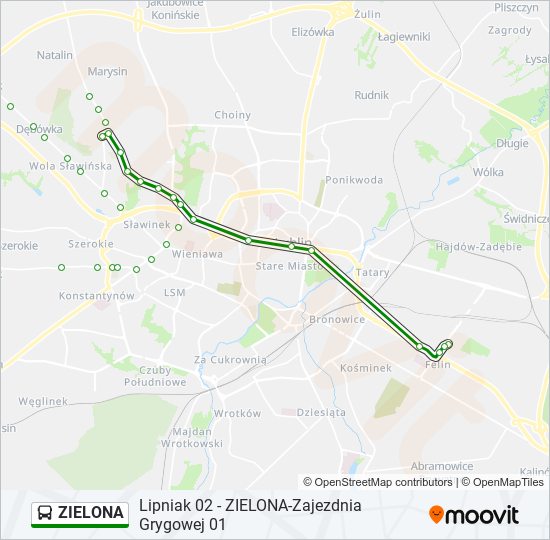 Автобус ZIELONA: карта маршрута