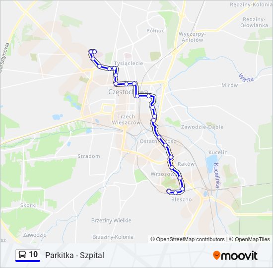 Mapa linii autobus 10