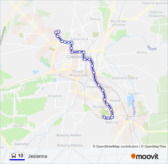 Mapa linii autobus 10