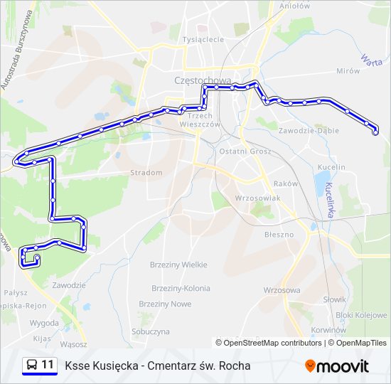 Mapa linii autobus 11