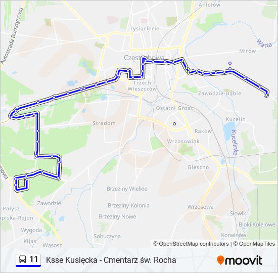 Mapa linii autobus 11