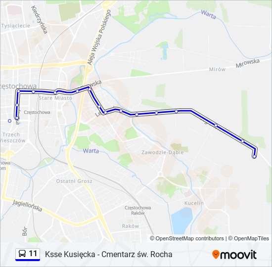 Mapa linii autobus 11