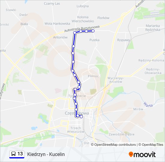 Mapa linii autobus 13