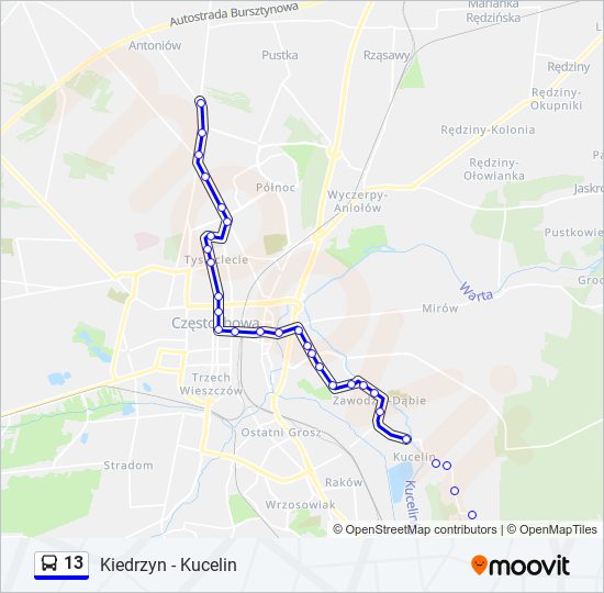 Mapa linii autobus 13