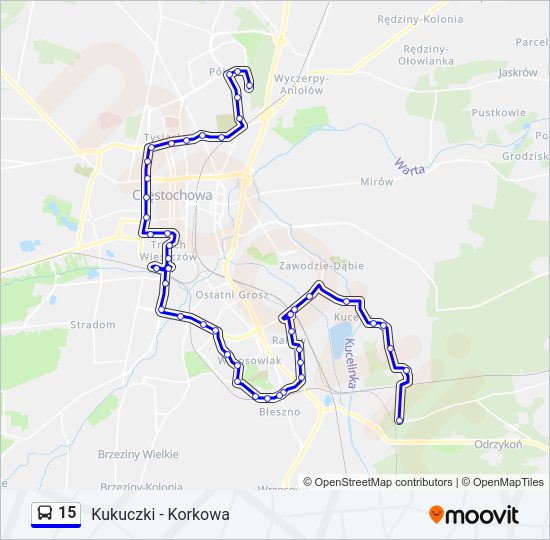 Mapa linii autobus 15