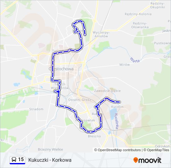 Mapa linii autobus 15