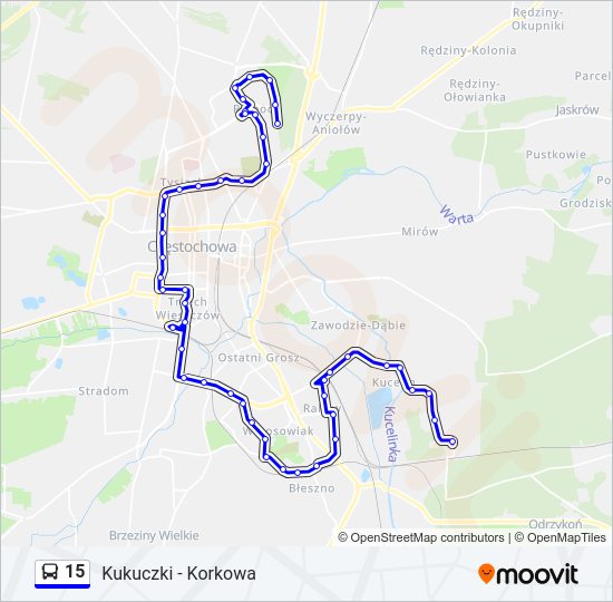 Mapa linii autobus 15