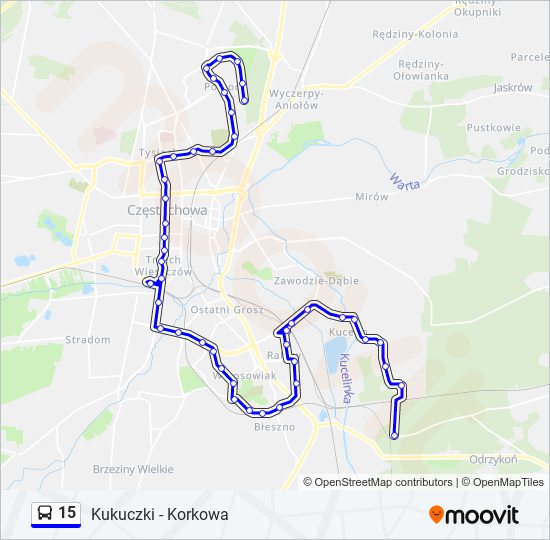 Mapa linii autobus 15