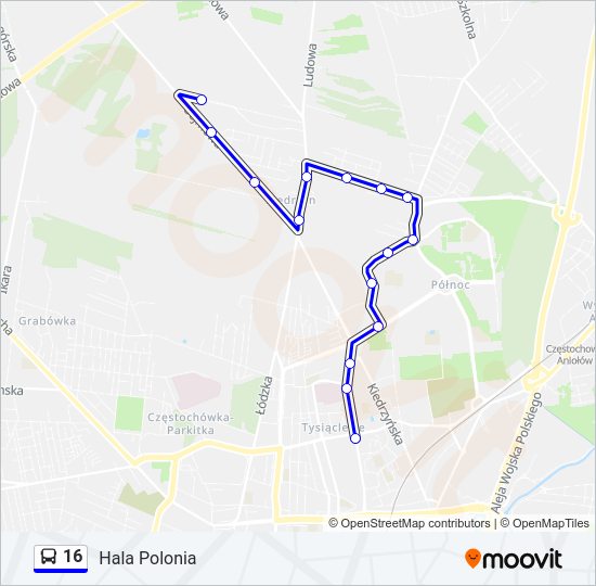 Mapa linii autobus 16