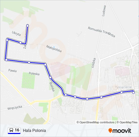 Mapa linii autobus 16