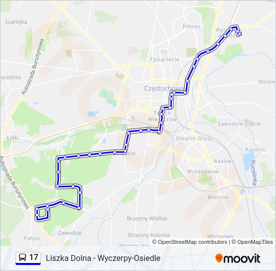 Mapa linii autobus 17