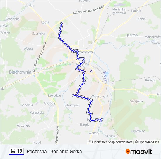 Mapa linii autobus 19