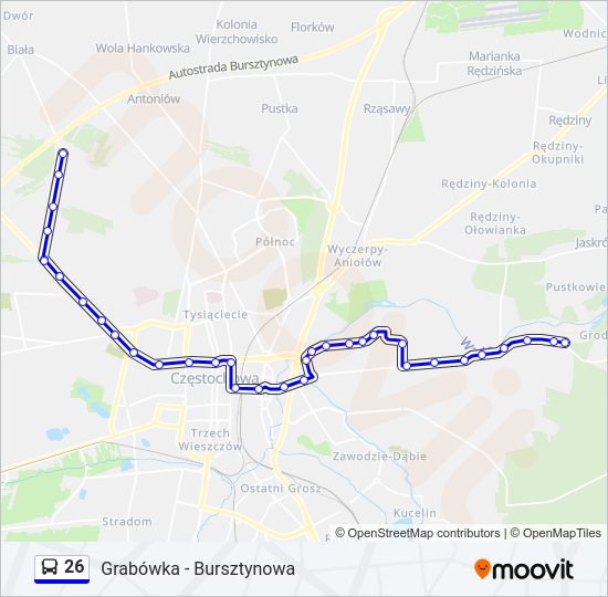 Mapa linii autobus 26