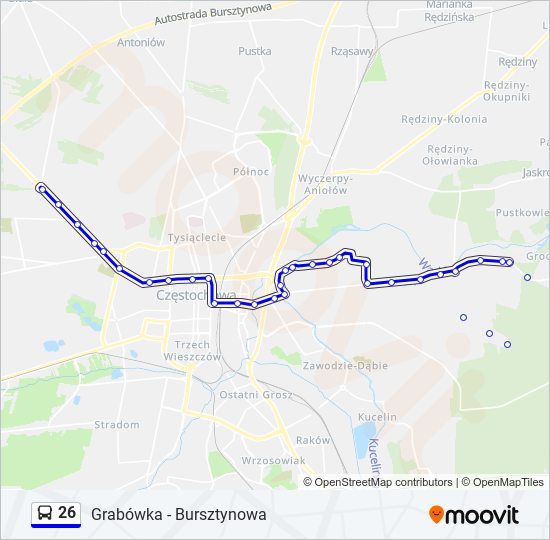 Mapa linii autobus 26