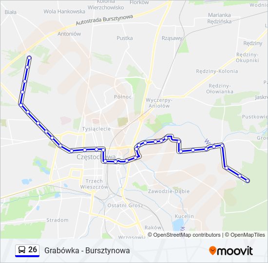 Mapa linii autobus 26