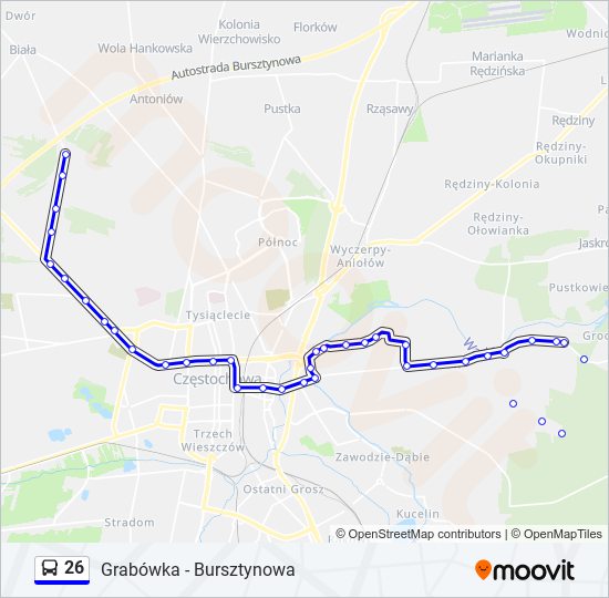 Mapa linii autobus 26