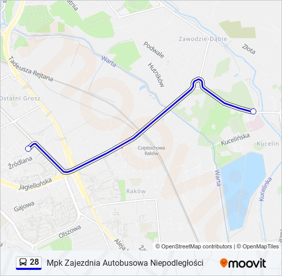 Mapa linii autobus 28